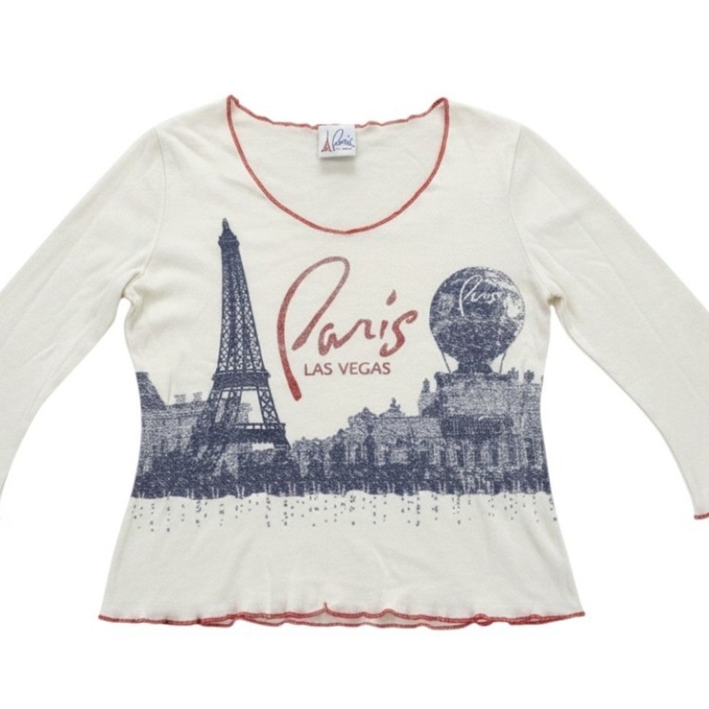 Paris Las Vegas Top XL 1555 Graphic Eiffel Tower Lettuce Edge Ribbed Cotton